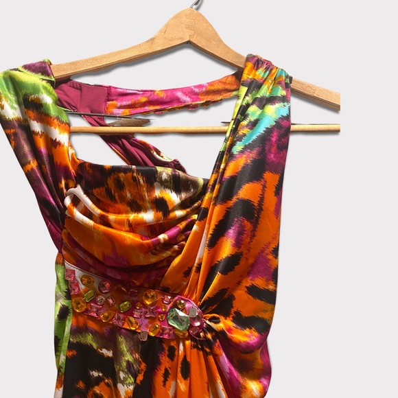 Vibrant Slinky Asymmetrical Formal Dress - Picture 2 of 12